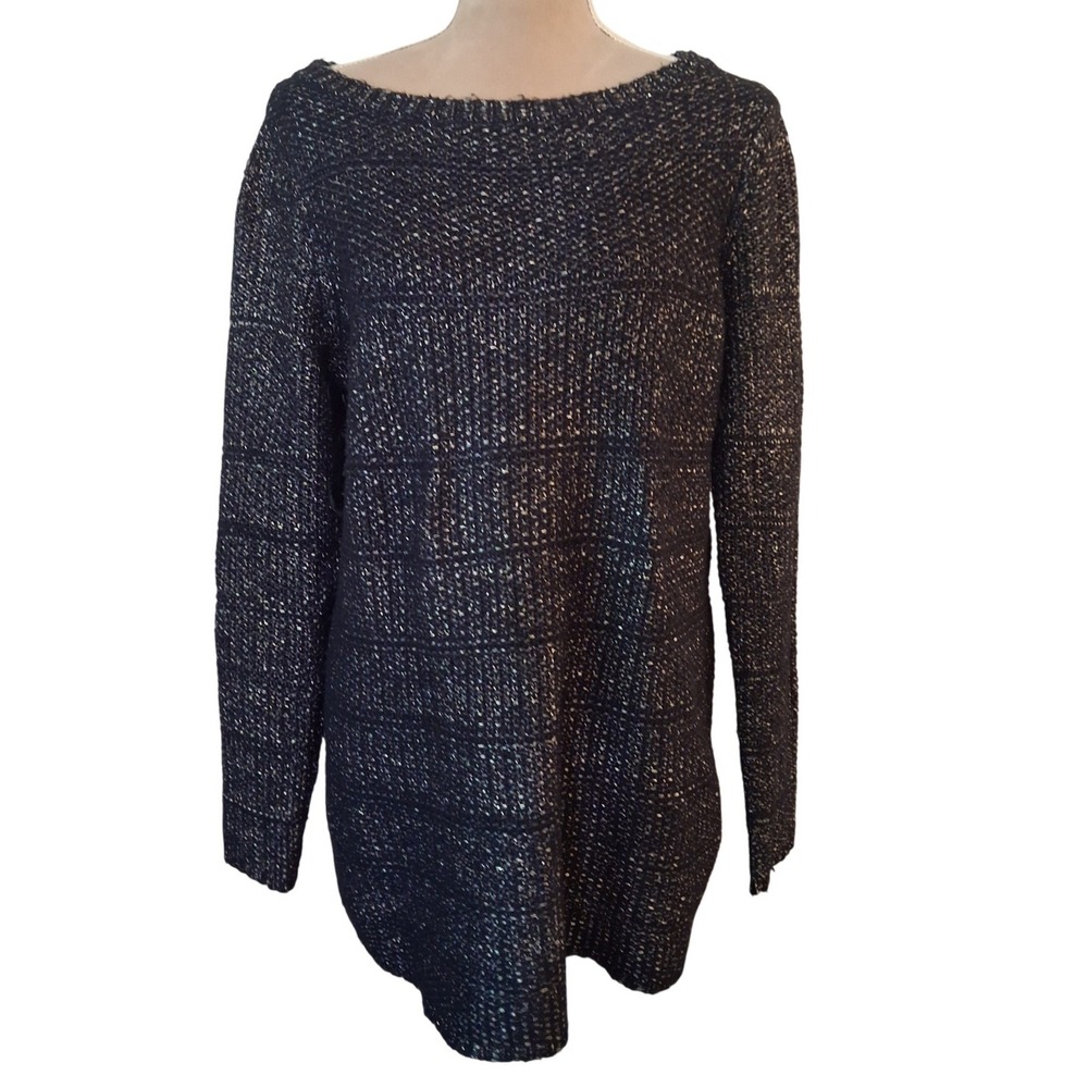White House Blue black Market Metallic Silver Black Knit Tunic Sweater Large